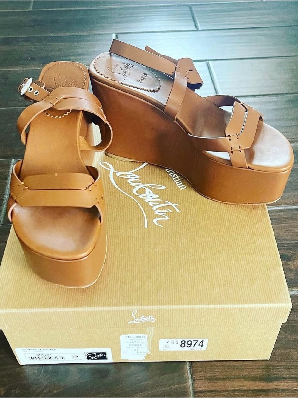 Christian Louboutin Brown Leather Platform Wedge Sandal with Buckle - Picture 5 of 5